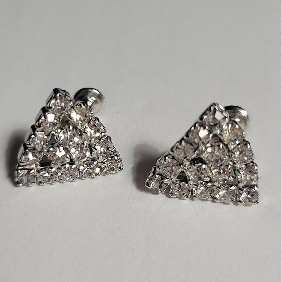 Vintage Rhinestone Hollywood Screw Back Earrings - Picture 1 of 8